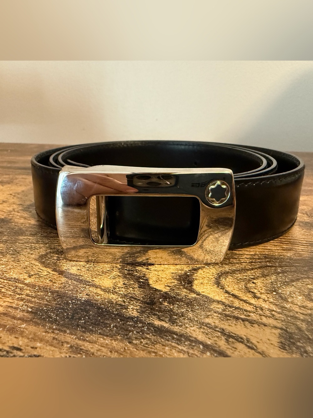 Montblanc Black Leather Men’s Belt with Silver Buckle READ DESCRIPTION
